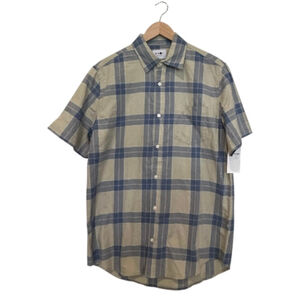NN07 Plaid Short‎ Sleeve Men's Beige | Blue Button Down Shirt APROX Size *Large*